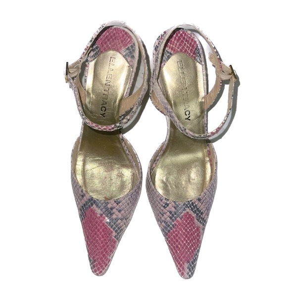 Vintage Ellen Tracy Pink and Purple Snakeskin Pointed Toe Heels, size 6.5 - Picture 1 of 8